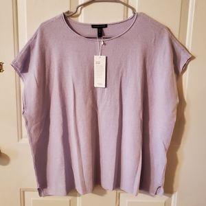 NWT Eileen Fisher Light Purple Organic Linen Cotton Crew Square Top Sz Large
